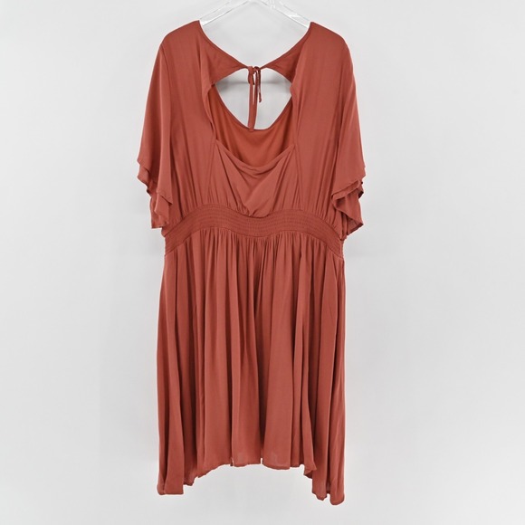 TORRID Dress Size 4X Challis Rust Embroidered Smocked Waist Flutter Short Sleeve - Picture 5 of 13